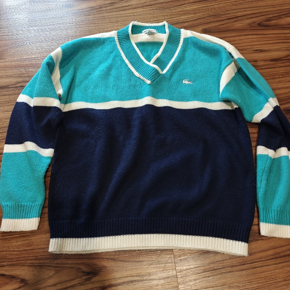 Lacoste V-Neck Sweater in Teal and Navy